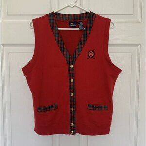 Liz Golf ⛳️ Women’s Small Knit Sweater Vest Red Plaid Trim Button
